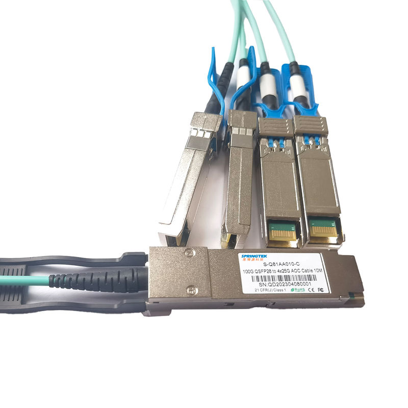 Aktywny kabel optyczny 100G QSFP28 do 4x25G SFP28 10m 20m 100Gbase Transceiver AOC